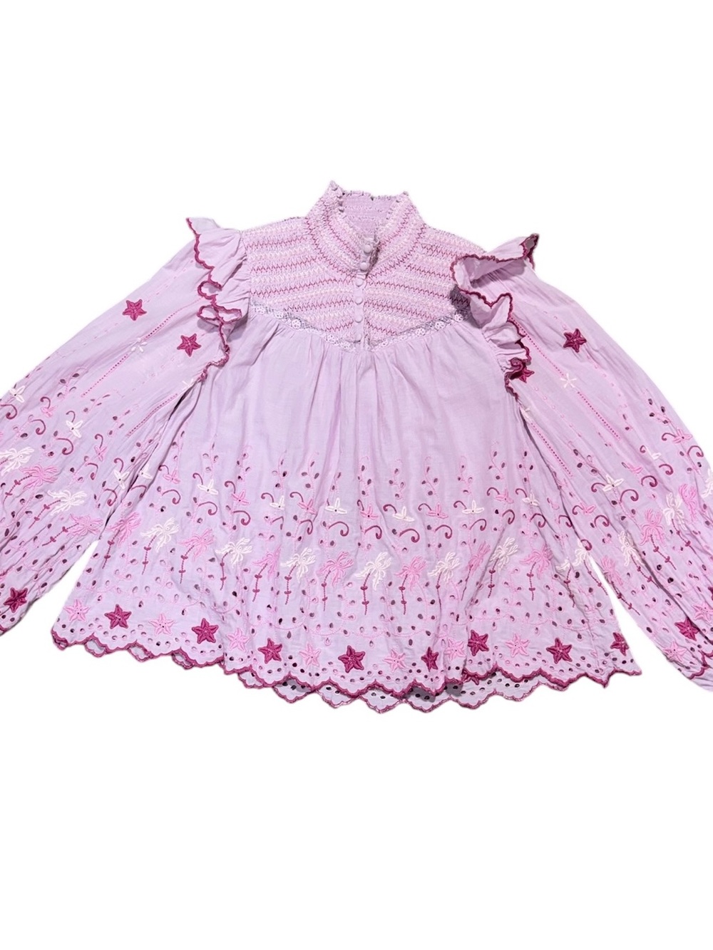LoveShackFancy Kassie Embroidered Peasant Blouse Top Women’s Small Long Sleeve - Picture 3 of 12